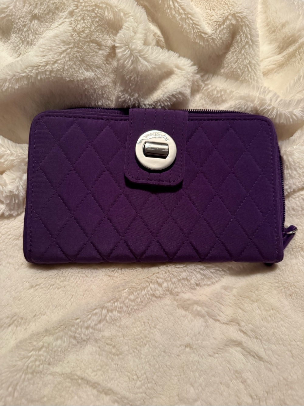 Vera Bradley Solid Purple Quilted Microfiber RFID Turnlock Wallet Coquette